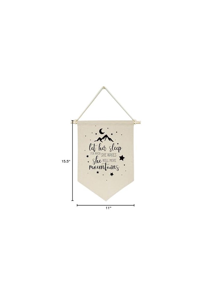 Topthink Let Her Sleep, for When She Wakes, She Will Move Mountains -Canvas Hanging Flag Banner Wall Sign Decor Gift for Baby Kids Girl Nursery Teen Room Front Door - Moon Star - Image 5